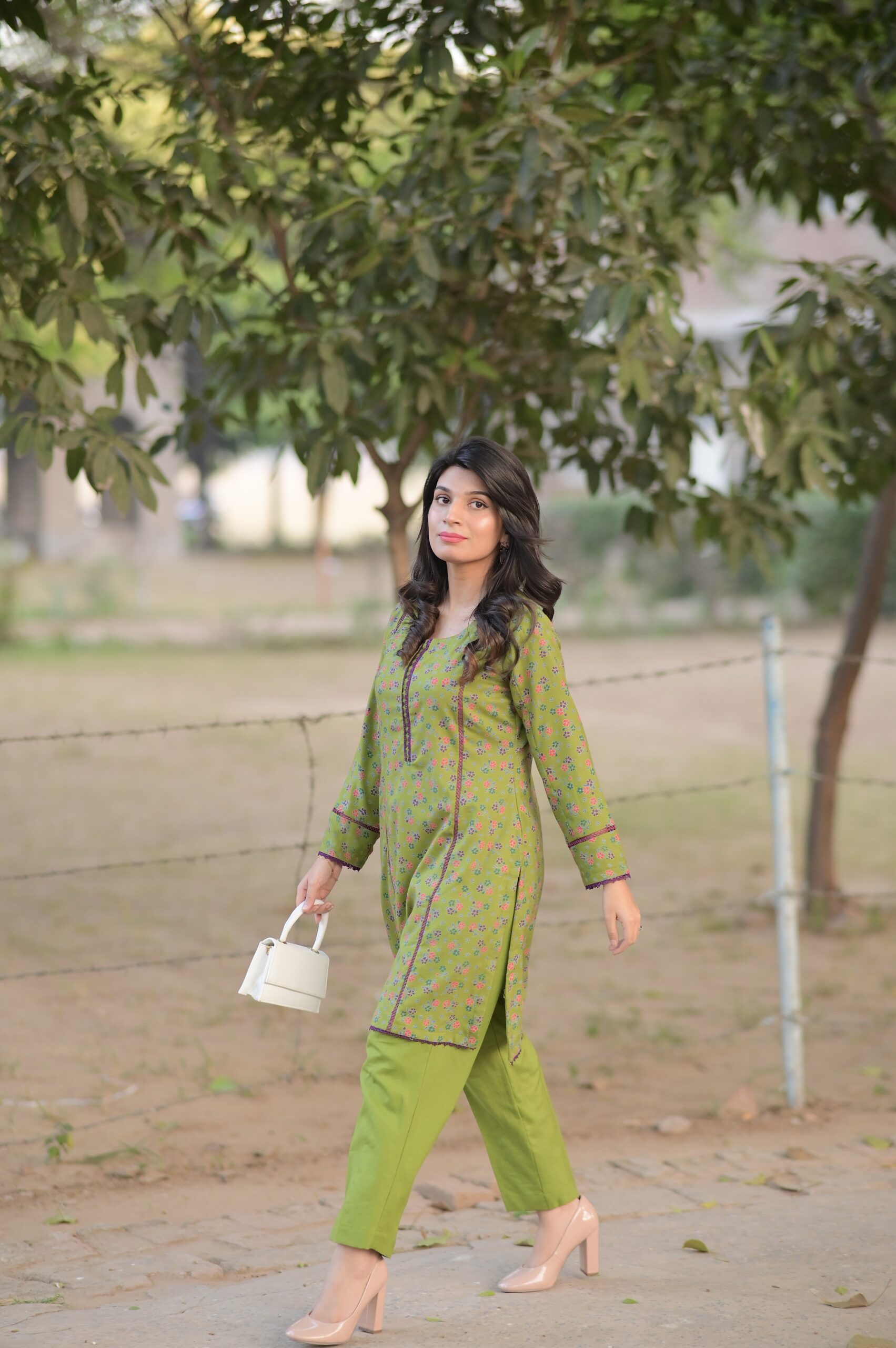 Lime Green Floral Stitched Kurti - Image 4