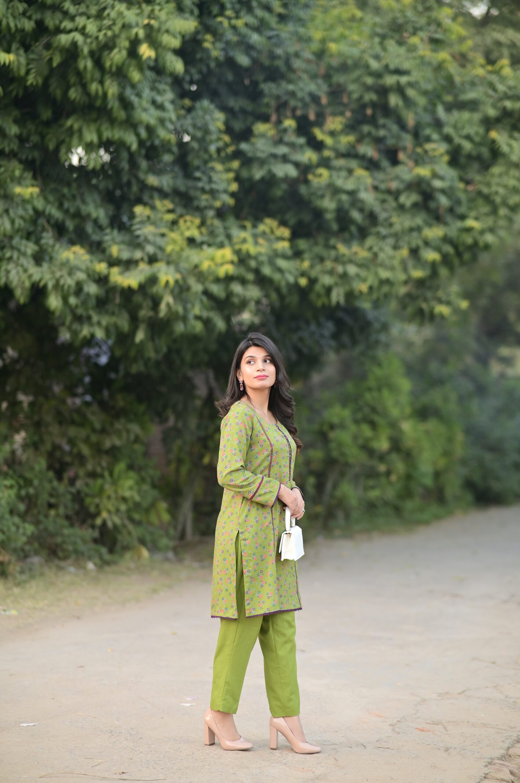 Lime Green Floral Stitched Kurti