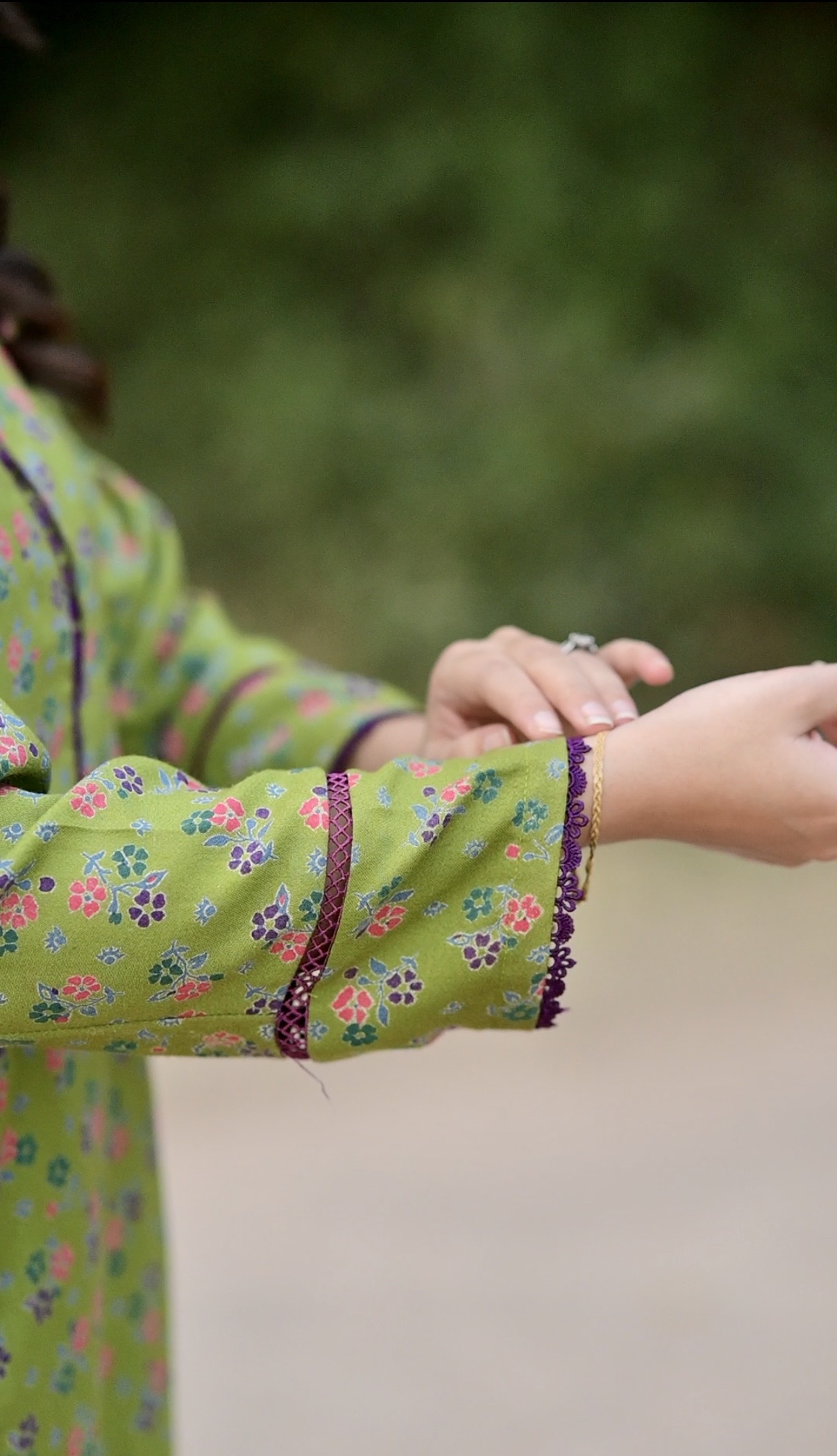 Lime Green Floral Stitched Kurti - Image 5